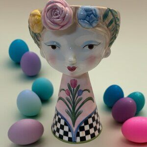 MACKENZIE-CHILDS Ceramic Vase Tall, Rosy Meadow Lady Large Vase